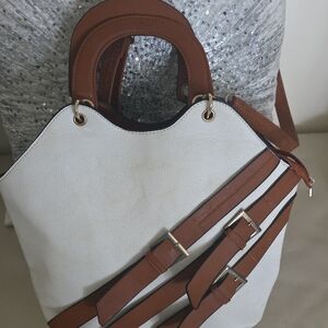 Elegant White and Brown Handbag